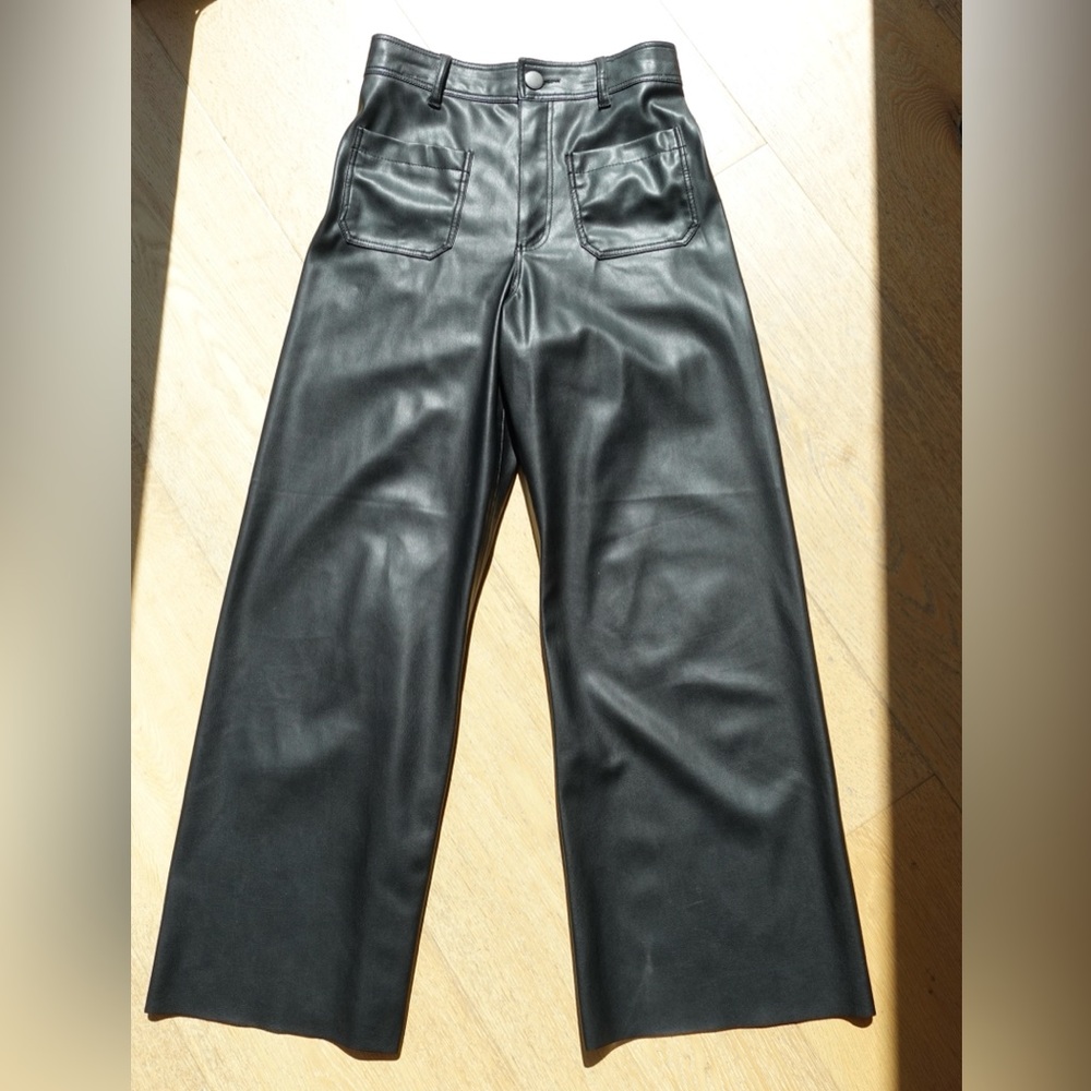 ZARA Black Faux Leather Wide Leg Pants High Waist Size S / US 4